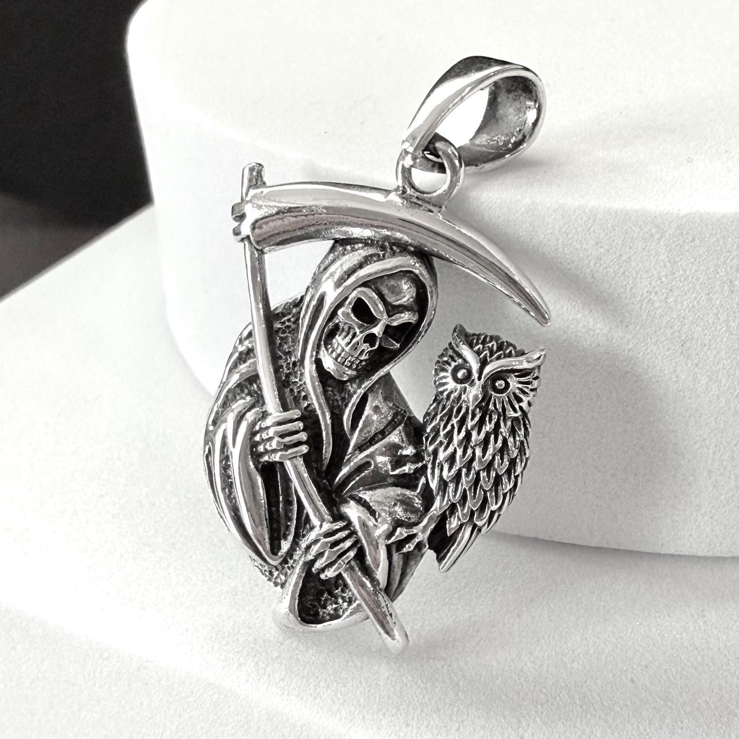 Handcrafted 925 Sterling Silver Grim Reaper Pendant "Death" Skull Skeleton Gothic Pendant/Necklace Silver Jewelry Accessories Gift by VINTZ