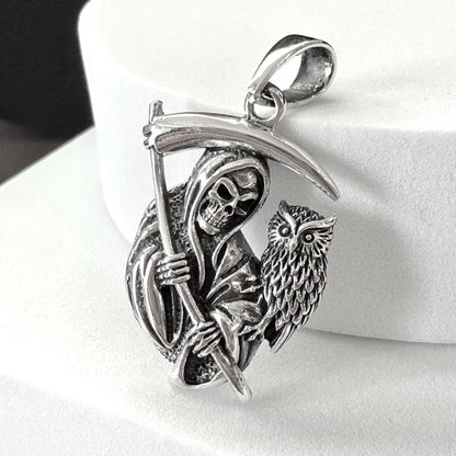 Handcrafted 925 Sterling Silver Grim Reaper Pendant "Death" Skull Skeleton Gothic Pendant/Necklace Silver Jewelry Accessories Gift by VINTZ