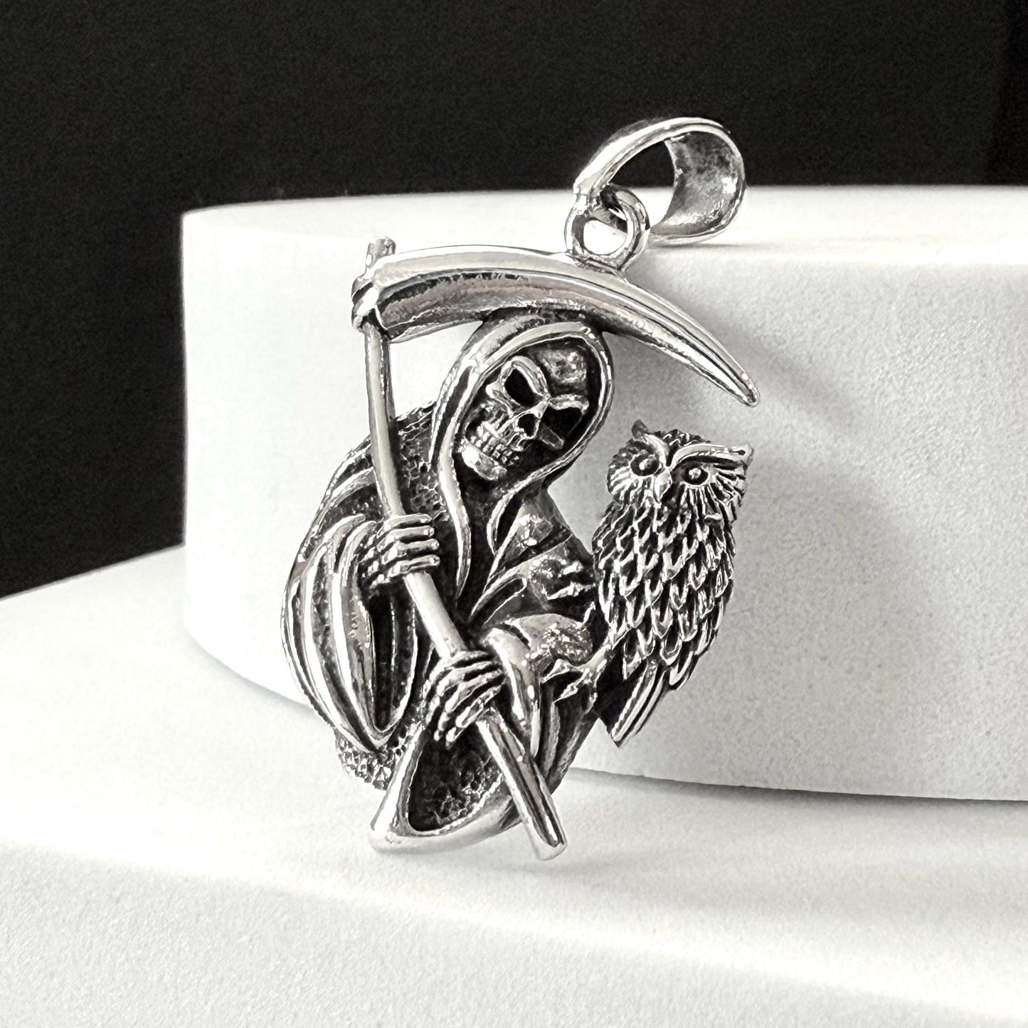 Handcrafted 925 Sterling Silver Grim Reaper Pendant "Death" Skull Skeleton Gothic Pendant/Necklace Silver Jewelry Accessories Gift by VINTZ