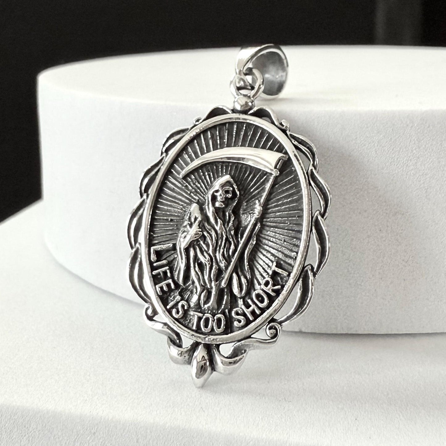 Handcrafted 925 Sterling Silver Grim Reaper Pendant "Death" Gothic Skull Skeleton Pendant/Necklace Silver Jewelry Accessories Gift by VINTZ