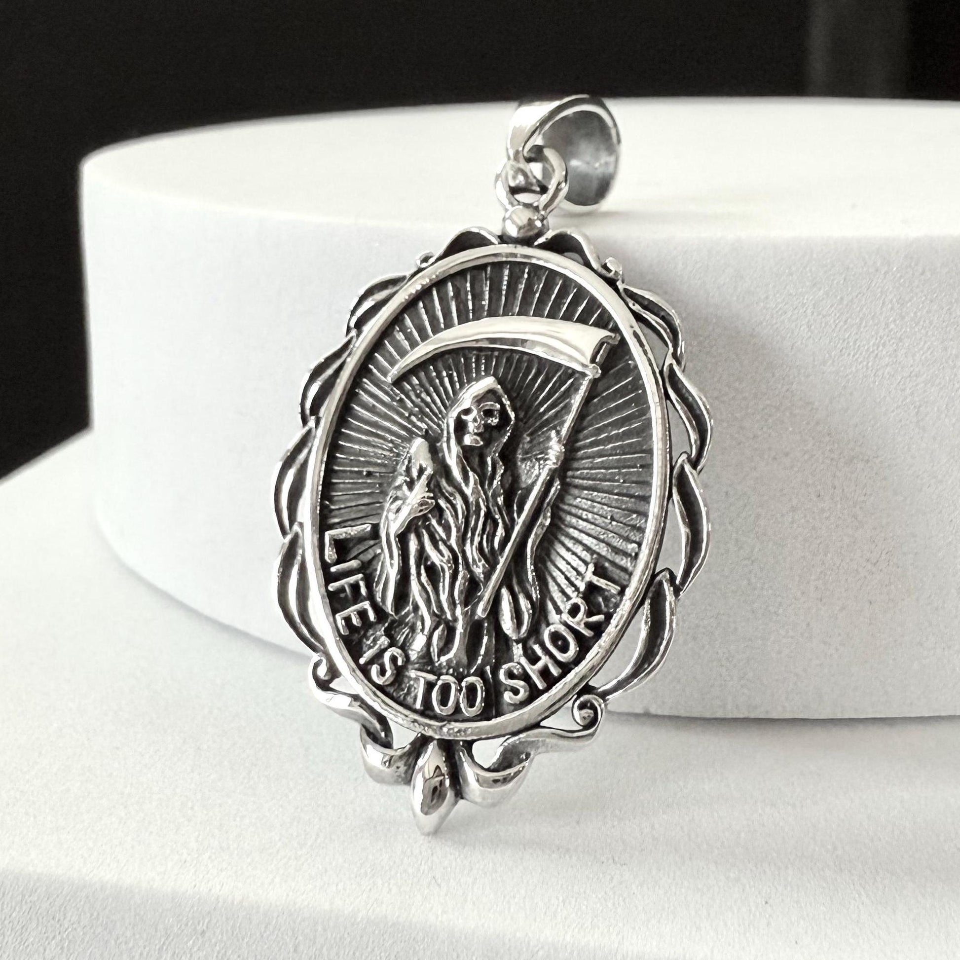 Handcrafted 925 Sterling Silver Grim Reaper Pendant "Death" Gothic Skull Skeleton Pendant/Necklace Silver Jewelry Accessories Gift by VINTZ