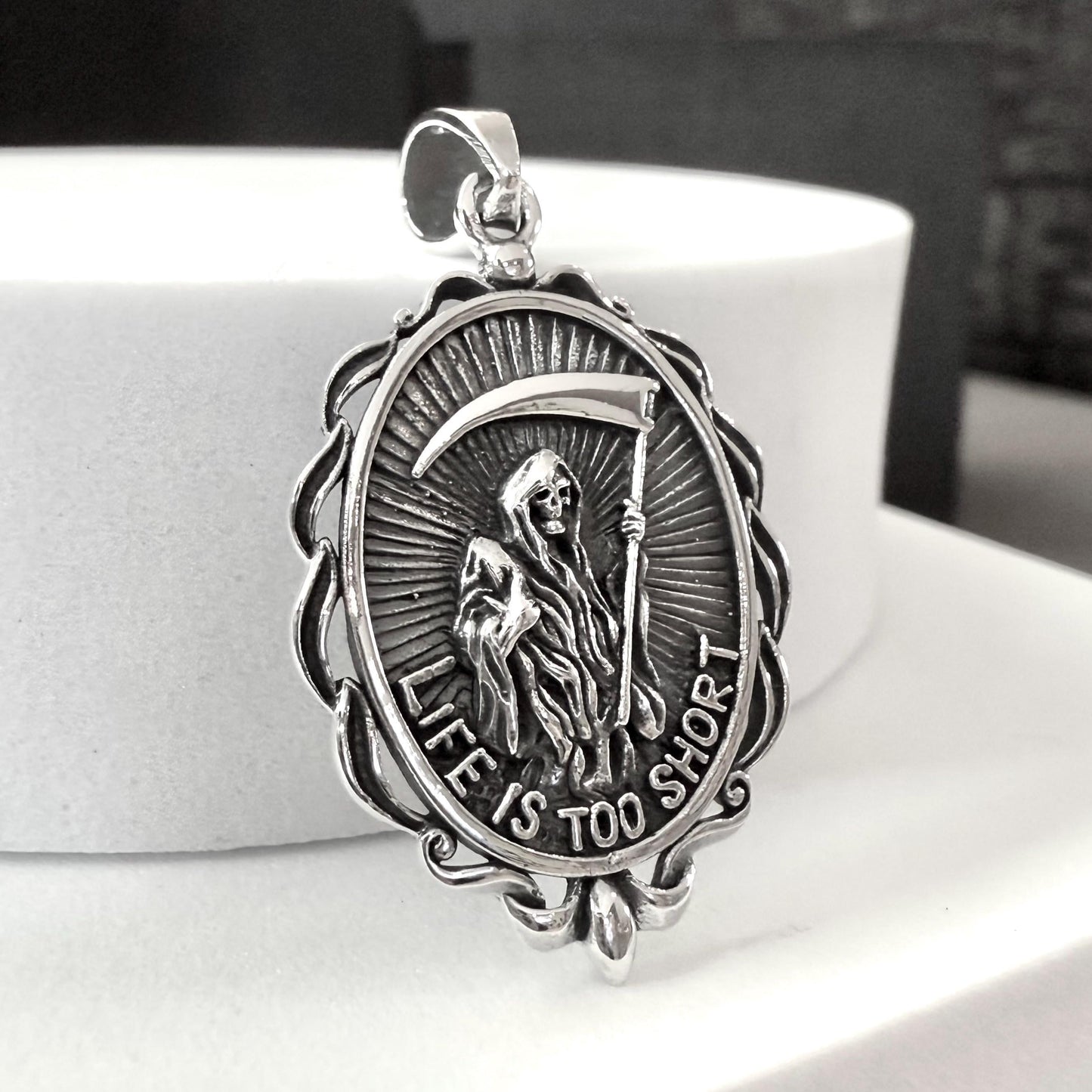 Handcrafted 925 Sterling Silver Grim Reaper Pendant "Death" Gothic Skull Skeleton Pendant/Necklace Silver Jewelry Accessories Gift by VINTZ