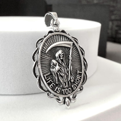 Handcrafted 925 Sterling Silver Grim Reaper Pendant "Death" Gothic Skull Skeleton Pendant/Necklace Silver Jewelry Accessories Gift by VINTZ