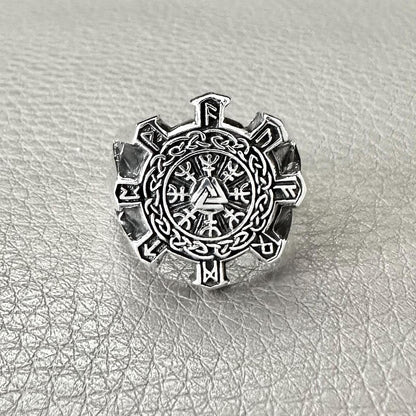 Handcrafted 925 Sterling Silver Valknut Ring Viking Compass Rune Circle Celtic Knot Ring Silver Fashion Jewelry Accessories Gift by VINTZ