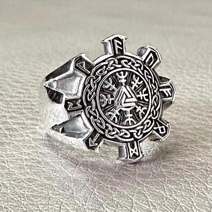 Handcrafted 925 Sterling Silver Valknut Ring Viking Compass Rune Circle Celtic Knot Ring Silver Fashion Jewelry Accessories Gift by VINTZ