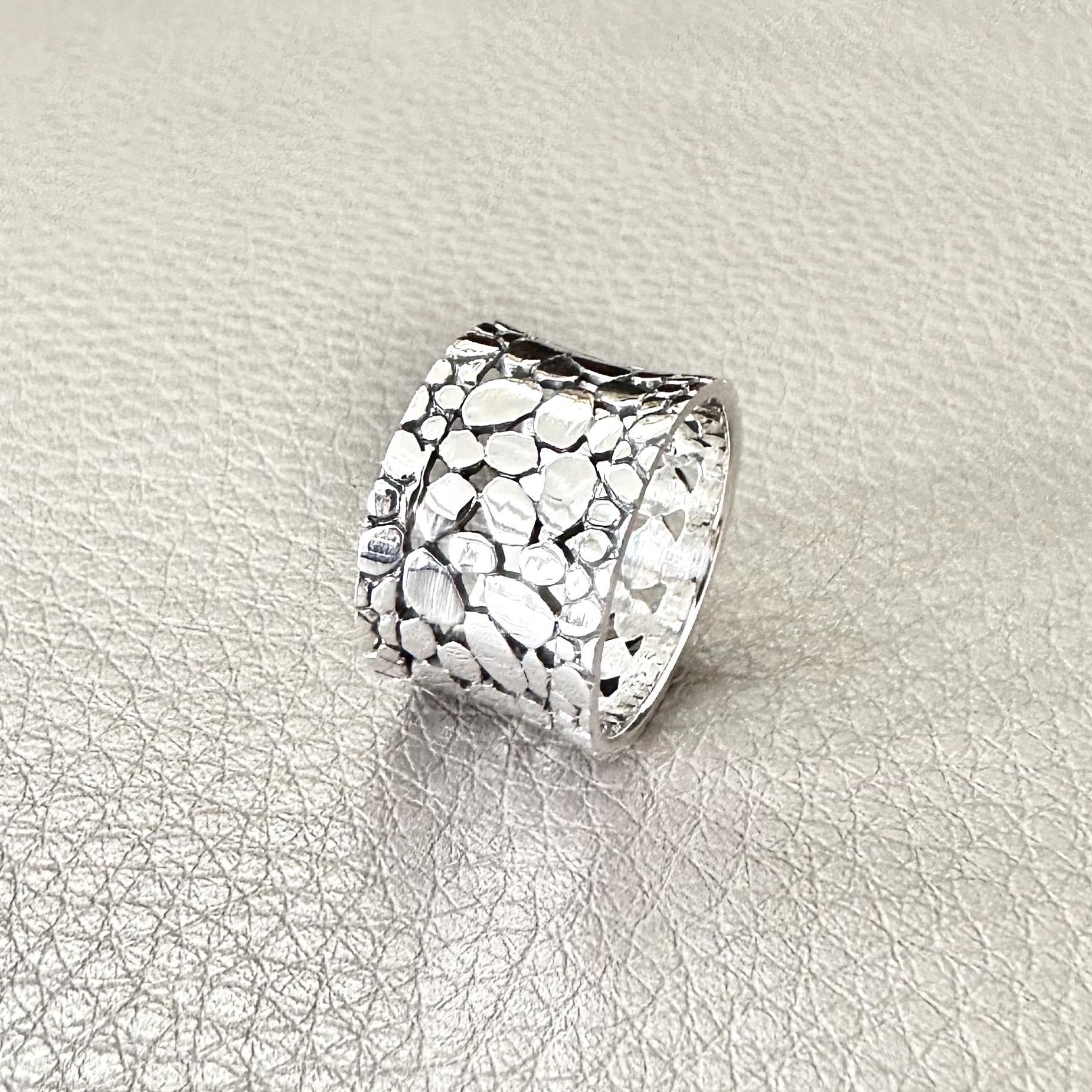 Handcrafted 925 Sterling Silver Pebble Ring Cobblestone Earth Elements Stone Ring Silver Fashion Jewelry Accessories Gift by VINTZ