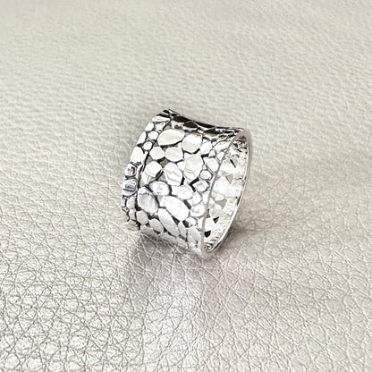 Handcrafted 925 Sterling Silver Pebble Ring Cobblestone Earth Elements Stone Ring Silver Fashion Jewelry Accessories Gift by VINTZ