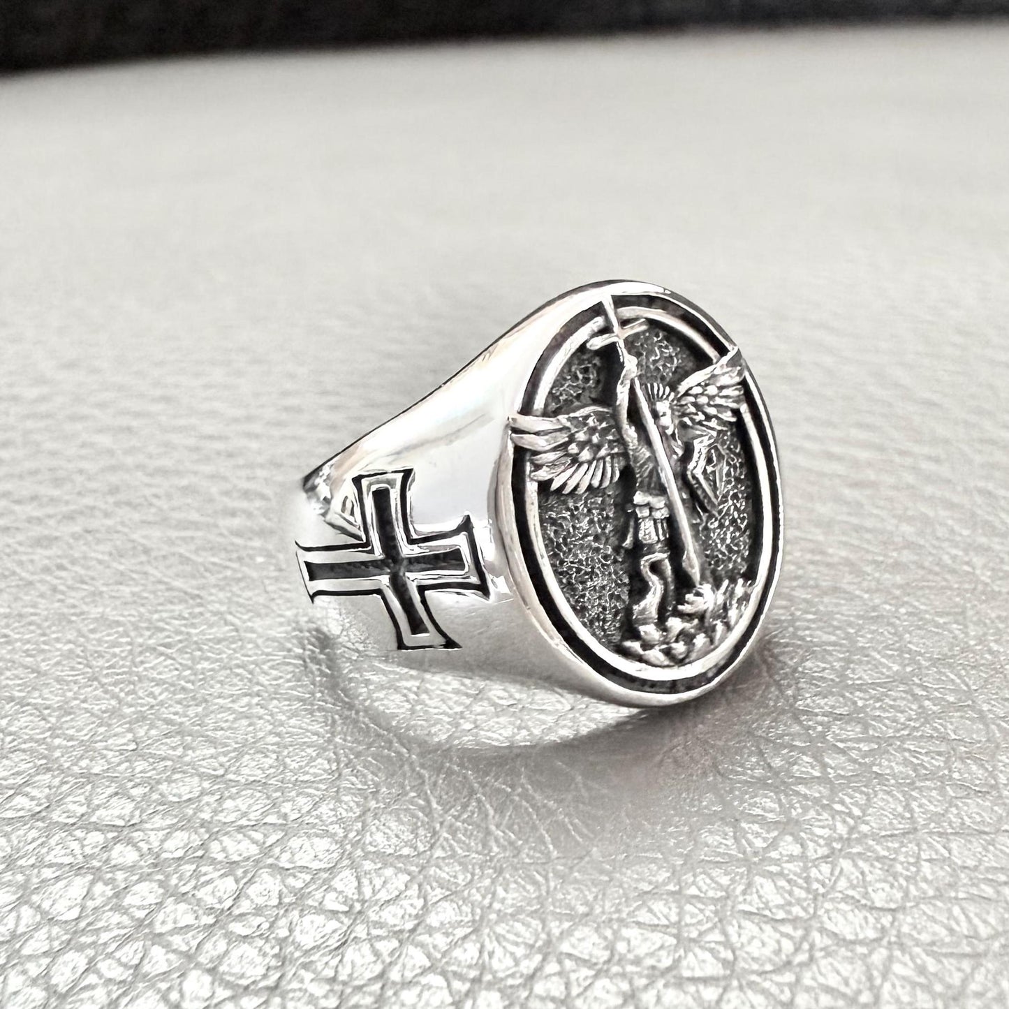 Handcrafted 925 Sterling Silver Saint Archangel Michael Ring Apostle of Jesus Christ Patron Saint Amulet Ring Silver Accessories by VINTZ