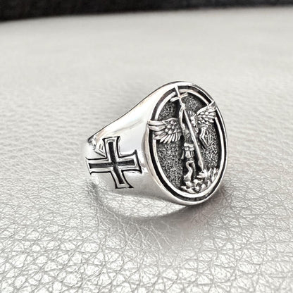 Handcrafted 925 Sterling Silver Saint Archangel Michael Ring Apostle of Jesus Christ Patron Saint Amulet Ring Silver Accessories by VINTZ