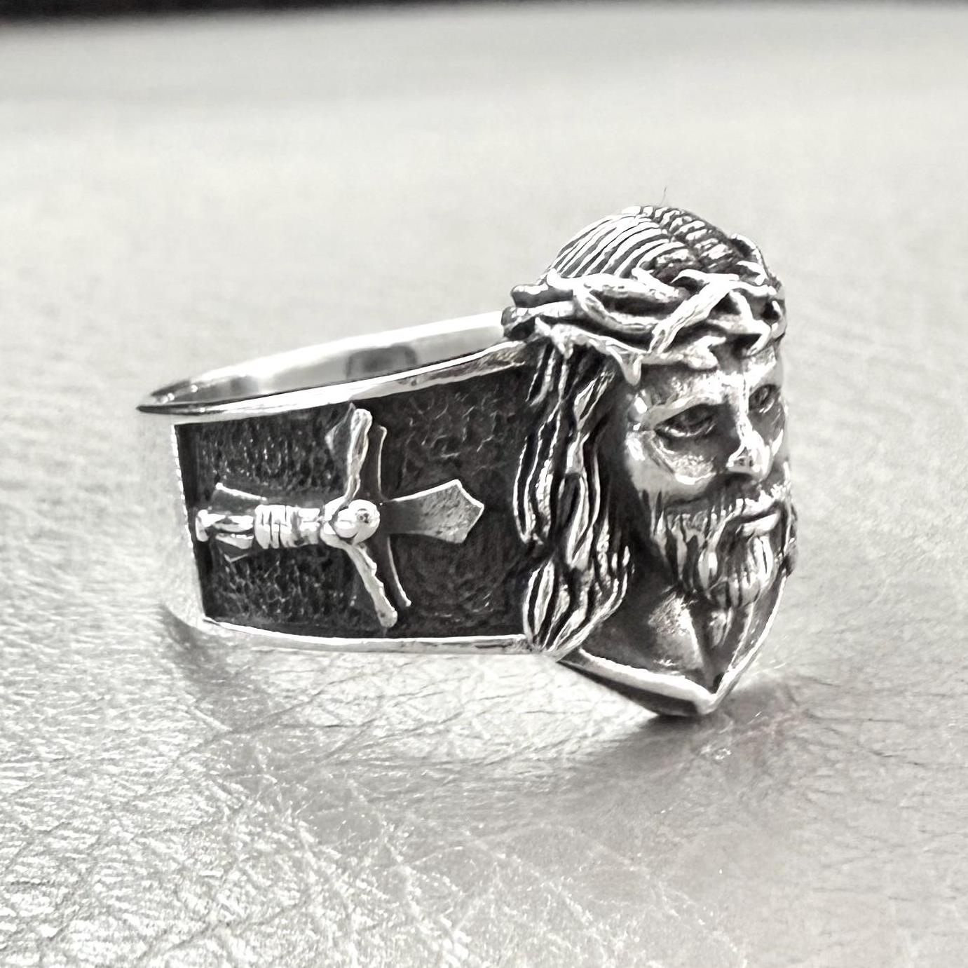 Handcrafted 925 Sterling Silver Jesus Christ Face Ring Jesus Anillo Rostro Ring Christian God Ring Silver Jewelry Accessories Gift by VINTZ