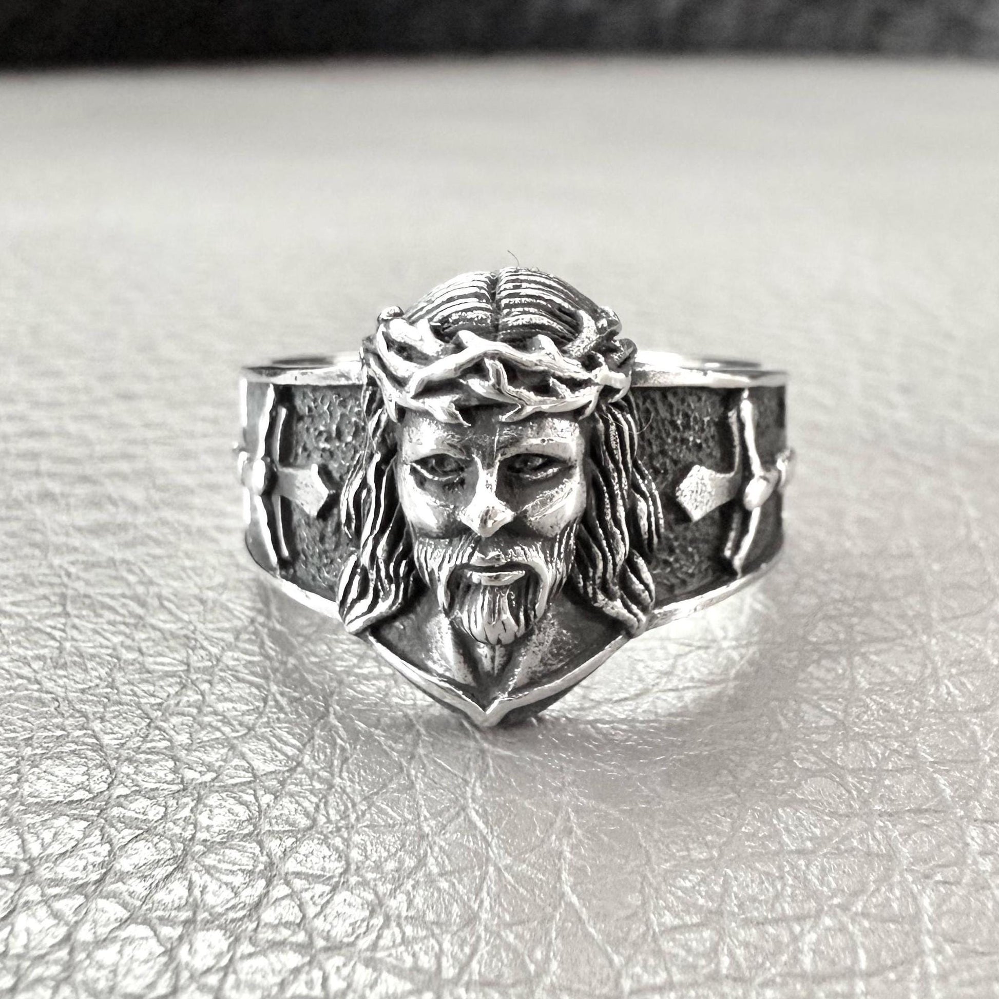 Handcrafted 925 Sterling Silver Jesus Christ Face Ring Jesus Anillo Rostro Ring Christian God Ring Silver Jewelry Accessories Gift by VINTZ