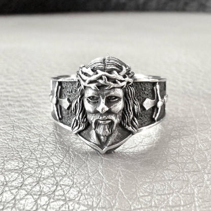 Handcrafted 925 Sterling Silver Jesus Christ Face Ring Jesus Anillo Rostro Ring Christian God Ring Silver Jewelry Accessories Gift by VINTZ