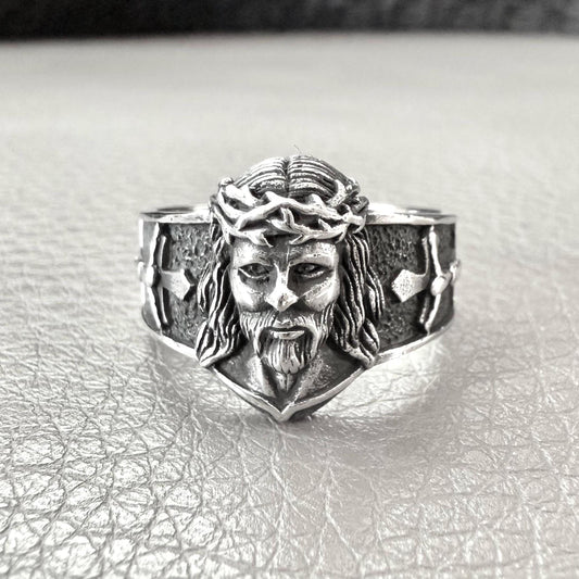 Handcrafted 925 Sterling Silver Jesus Christ Face Ring Jesus Anillo Rostro Ring Christian God Ring Silver Jewelry Accessories Gift by VINTZ