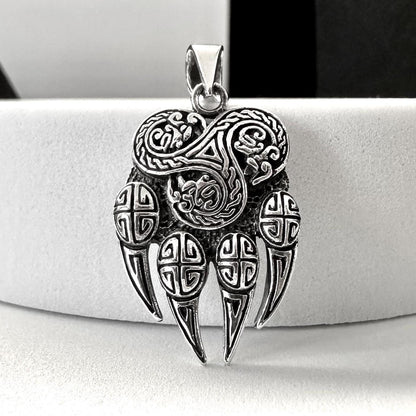 Handcrafted 925 Sterling Silver Bear Paw Pendant Viking Berserker Impress of Veles Bear Fist Pendant/Necklace Silver Jewelry Gift by VINTZ