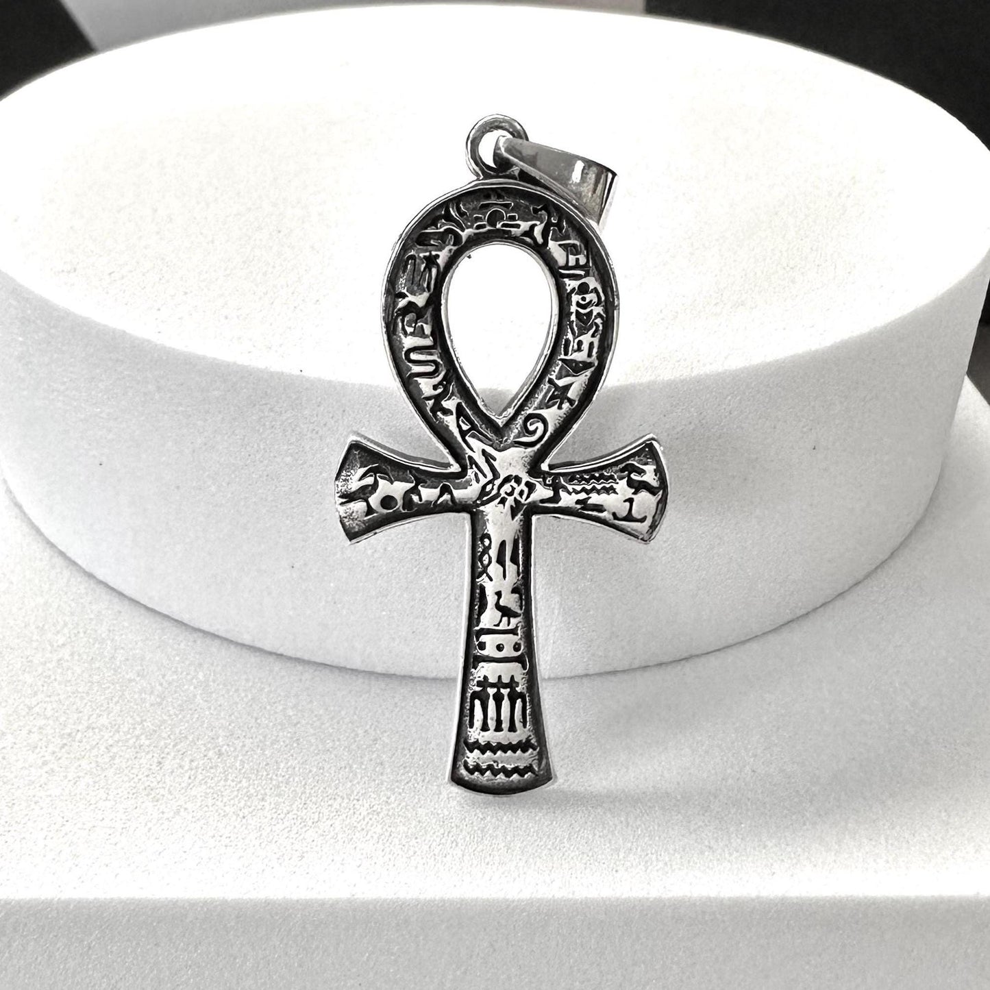 Handcrafted 925 Sterling Silver Ankh Pendant Egyptian Cross Ankh Key of Life Amulet Pendant/Necklace Silver Accessories Gift by VINTZ
