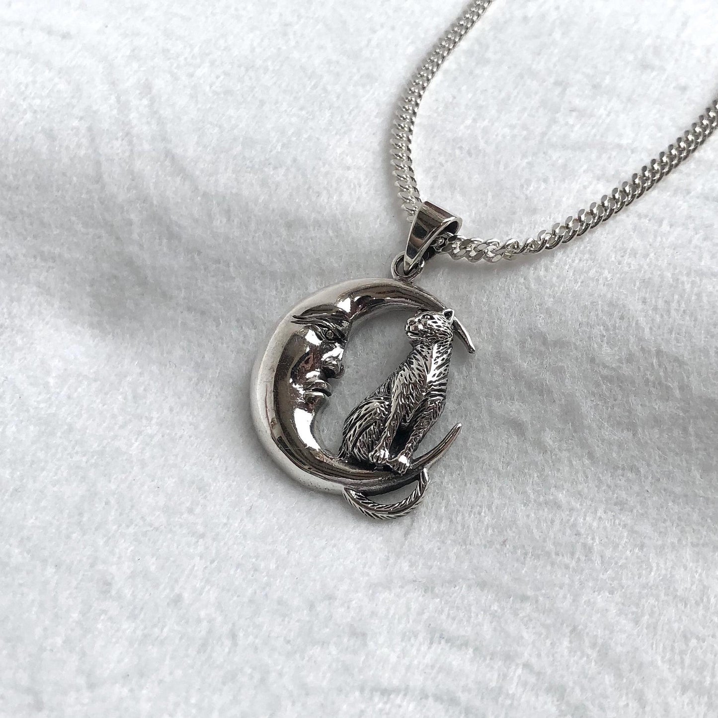 Cat Crescent Moon Wiccan Pendant/Necklace