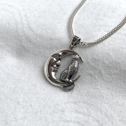 Cat Crescent Moon Wiccan Pendant/Necklace