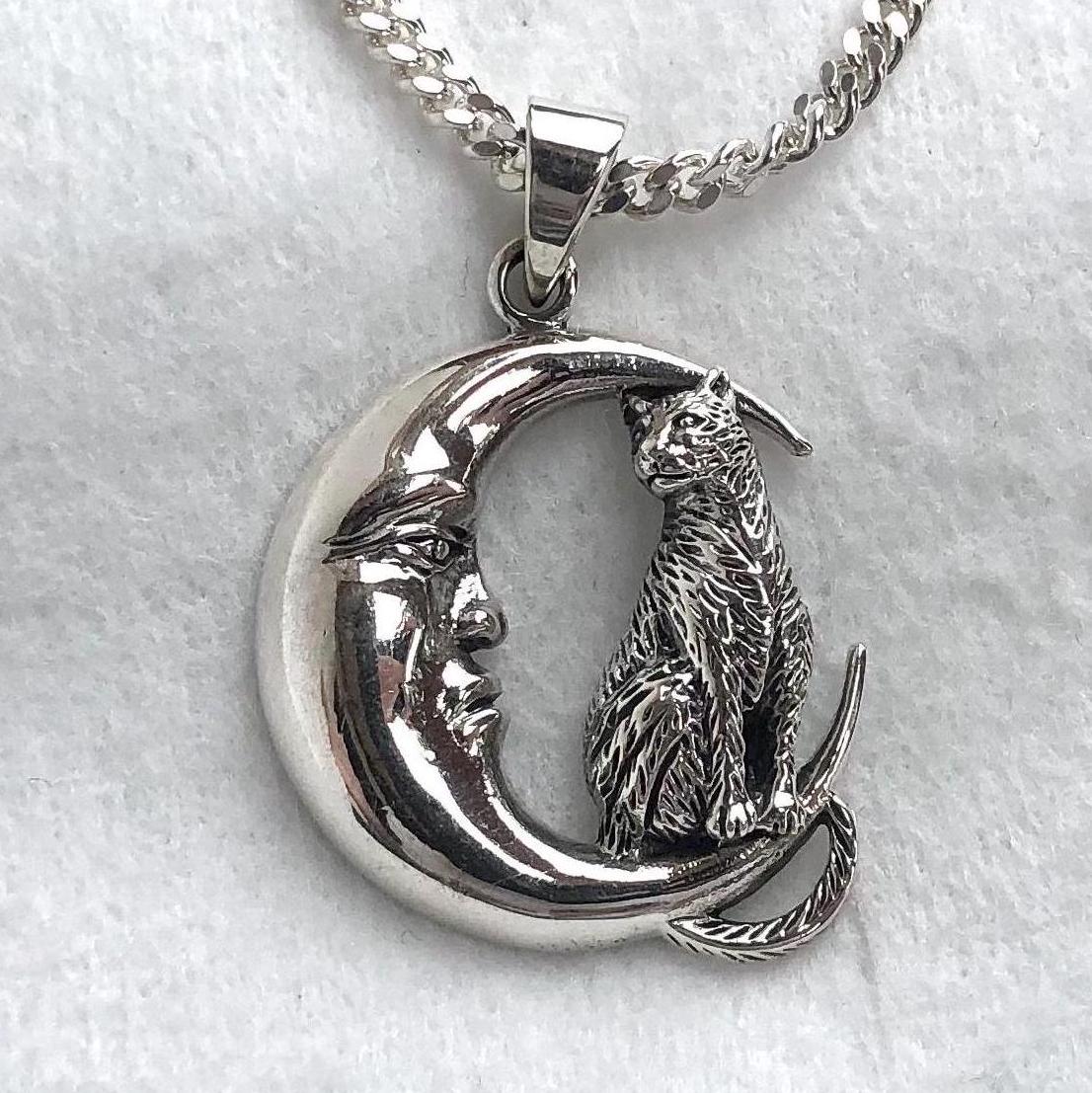 Cat Crescent Moon Wiccan Pendant/Necklace