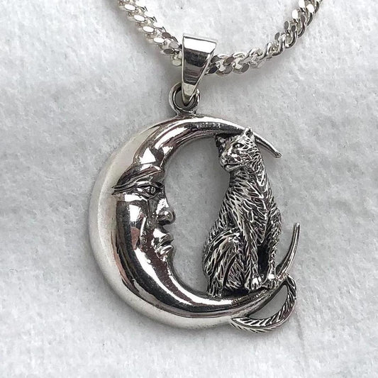 Cat Crescent Moon Wiccan Pendant/Necklace