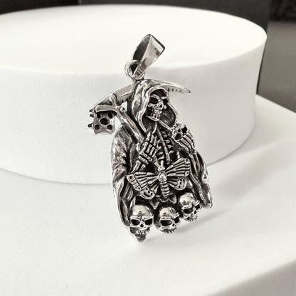 Handcrafted 925 Sterling Silver Grim Reaper Pendant God of Death Gothic Skull Pendant/Necklace Silver Jewelry Accessories Gift by VINTZ