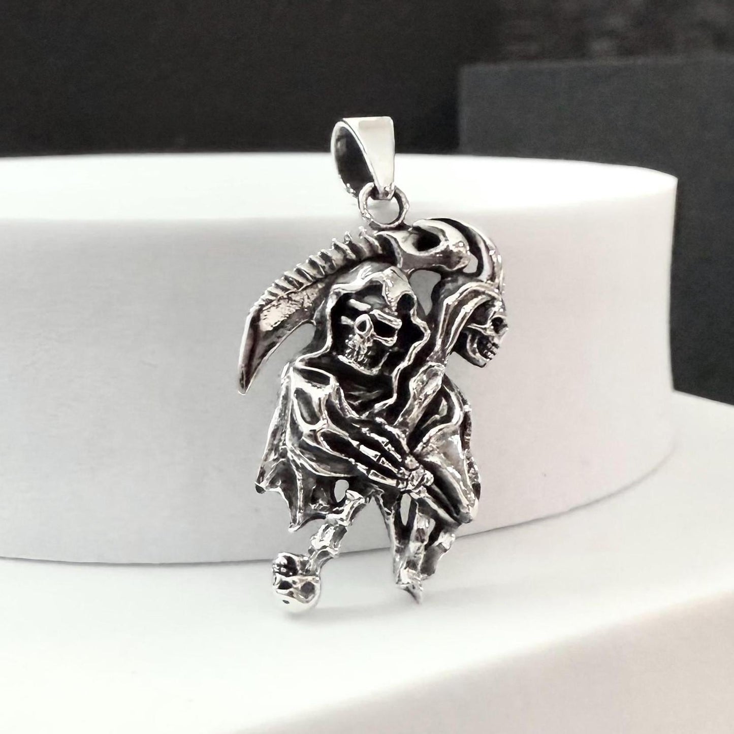 Handcrafted 925 Sterling Silver Grim Reaper Pendant God of Death Gothic Skull Pendant/Necklace Silver Jewelry Accessories Gift by VINTZ