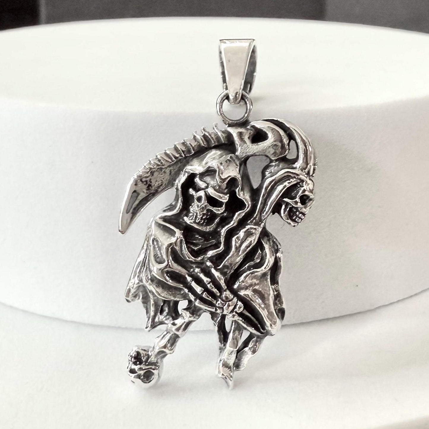 Handcrafted 925 Sterling Silver Grim Reaper Pendant God of Death Gothic Skull Pendant/Necklace Silver Jewelry Accessories Gift by VINTZ