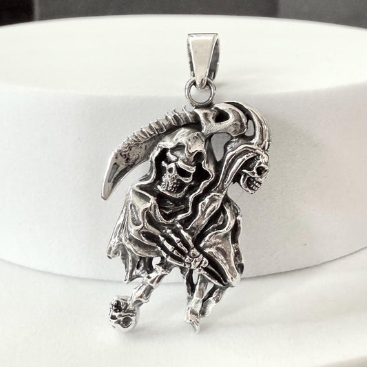 Handcrafted 925 Sterling Silver Grim Reaper Pendant God of Death Gothic Skull Pendant/Necklace Silver Jewelry Accessories Gift by VINTZ