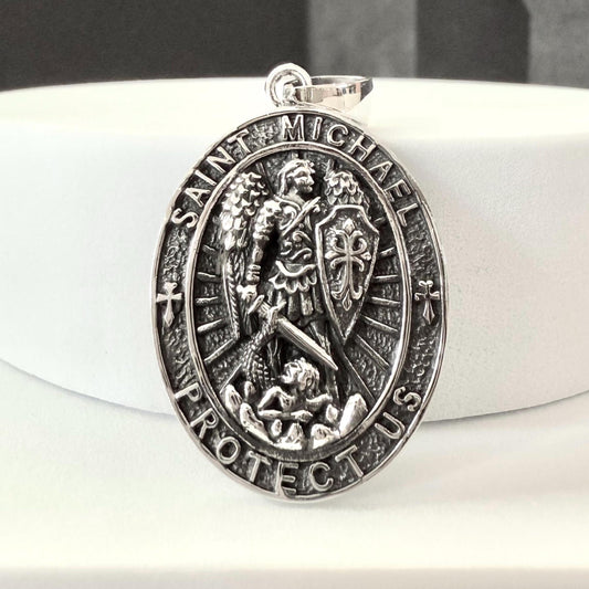 Handcrafted 925 Sterling Silver The Archangel Pendant Saint Michael Christian Guardian Angelo Amulet Pendant/Necklace Jewelry Gift by VINTZ