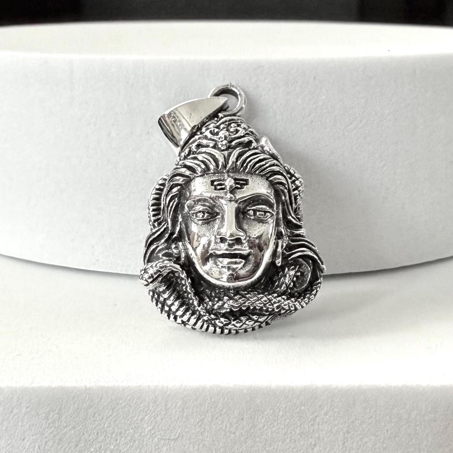 Handcrafted 925 Sterling Silver Shiva Pendant Hinduism God Trimurti Mahadeva Hindi Deity Pendant/Necklace Silver Accessories Gift by VINTZ