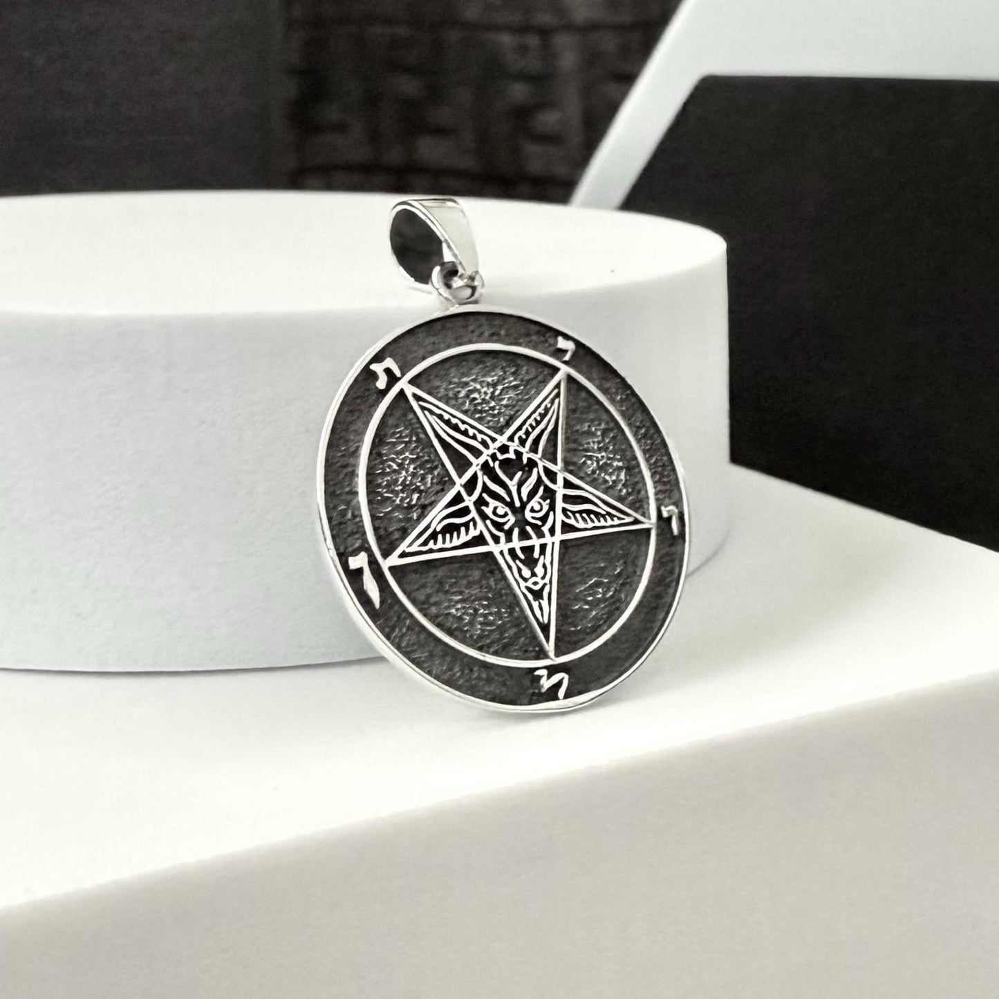 Handcrafted 925 Sterling Silver Baphomet Sigil Pendant Goat Head Pentagram Gothic Pendant/Necklace Silver Jewelry Accessories Gift by VINTZ