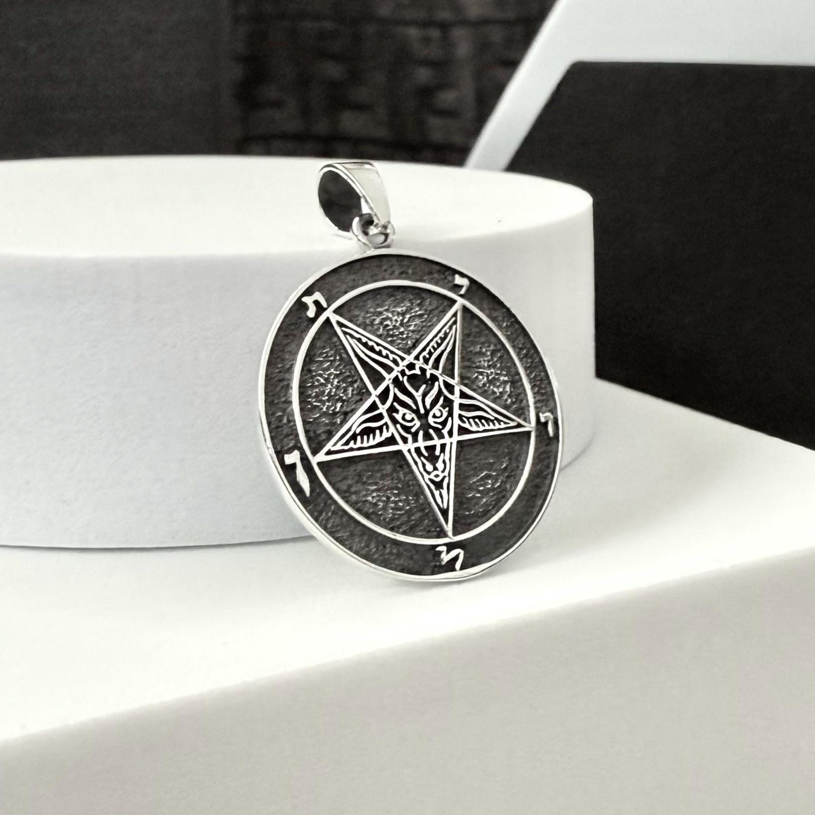 Handcrafted 925 Sterling Silver Baphomet Sigil Pendant Goat Head Pentagram Gothic Pendant/Necklace Silver Jewelry Accessories Gift by VINTZ