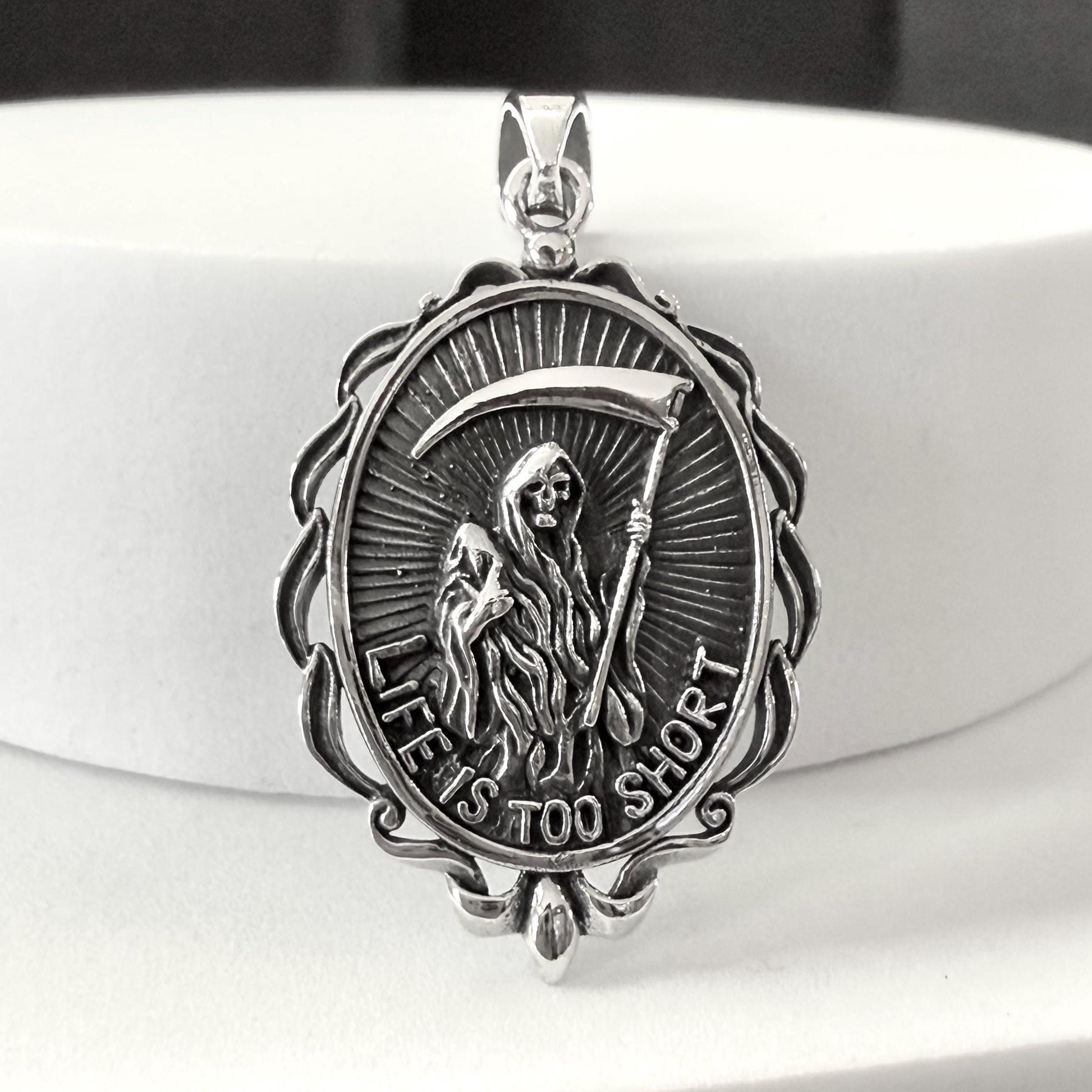 Handcrafted 925 Sterling Silver Grim Reaper Pendant "Death" Gothic Skull Skeleton Pendant/Necklace Silver Jewelry Accessories Gift by VINTZ