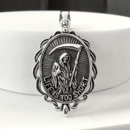Handcrafted 925 Sterling Silver Grim Reaper Pendant "Death" Gothic Skull Skeleton Pendant/Necklace Silver Jewelry Accessories Gift by VINTZ