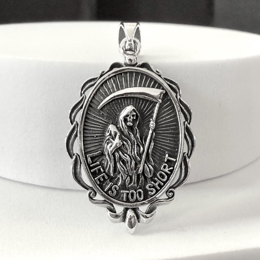 Handcrafted 925 Sterling Silver Grim Reaper Pendant "Death" Gothic Skull Skeleton Pendant/Necklace Silver Jewelry Accessories Gift by VINTZ