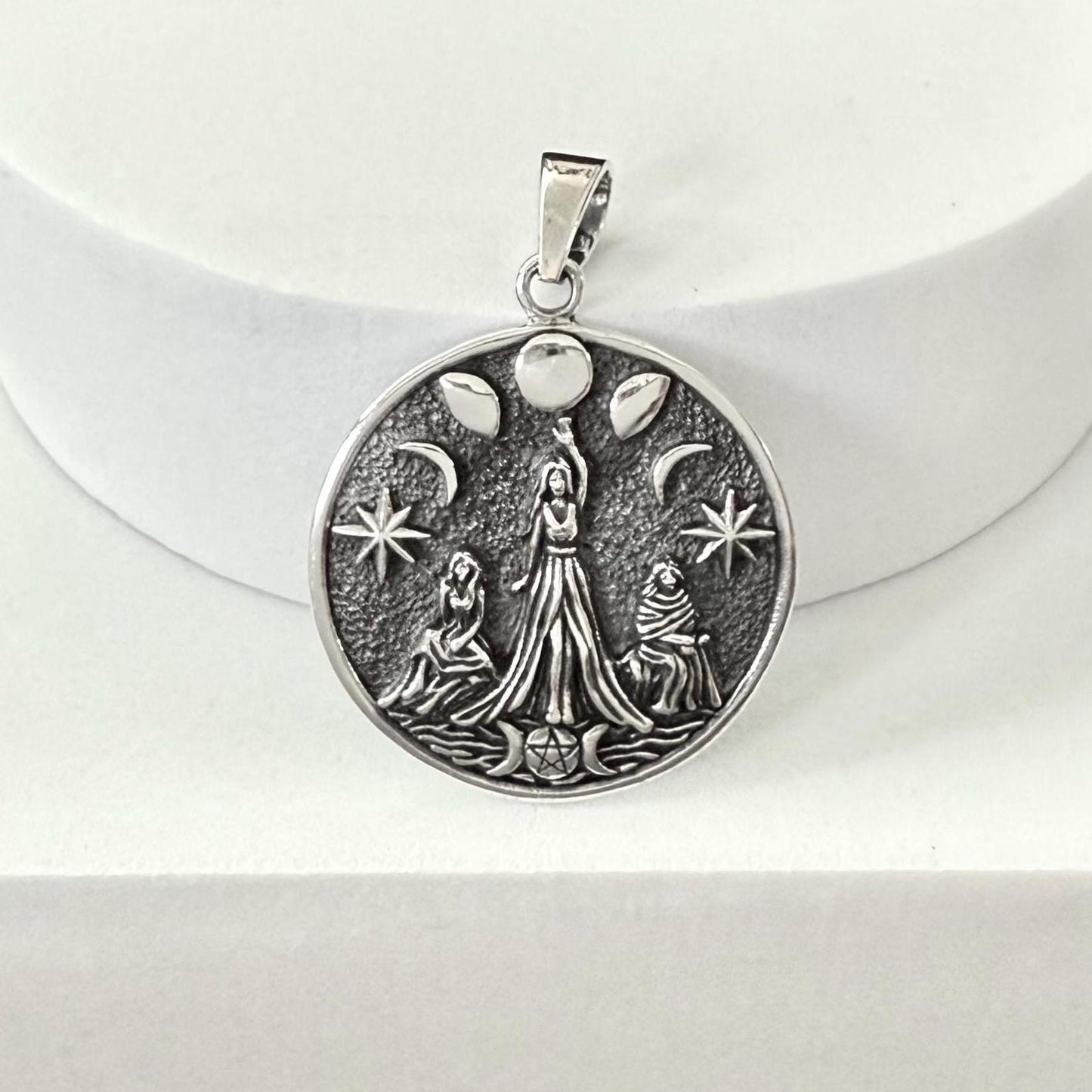 Handcrafted 925 Sterling Silver Moon Goddess Pendant Luna Deities Wiccan Crescent Moon Goddess Pendant/Necklace Silver Jewelry Gift by VINTZ