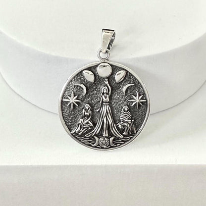 Handcrafted 925 Sterling Silver Moon Goddess Pendant Luna Deities Wiccan Crescent Moon Goddess Pendant/Necklace Silver Jewelry Gift by VINTZ