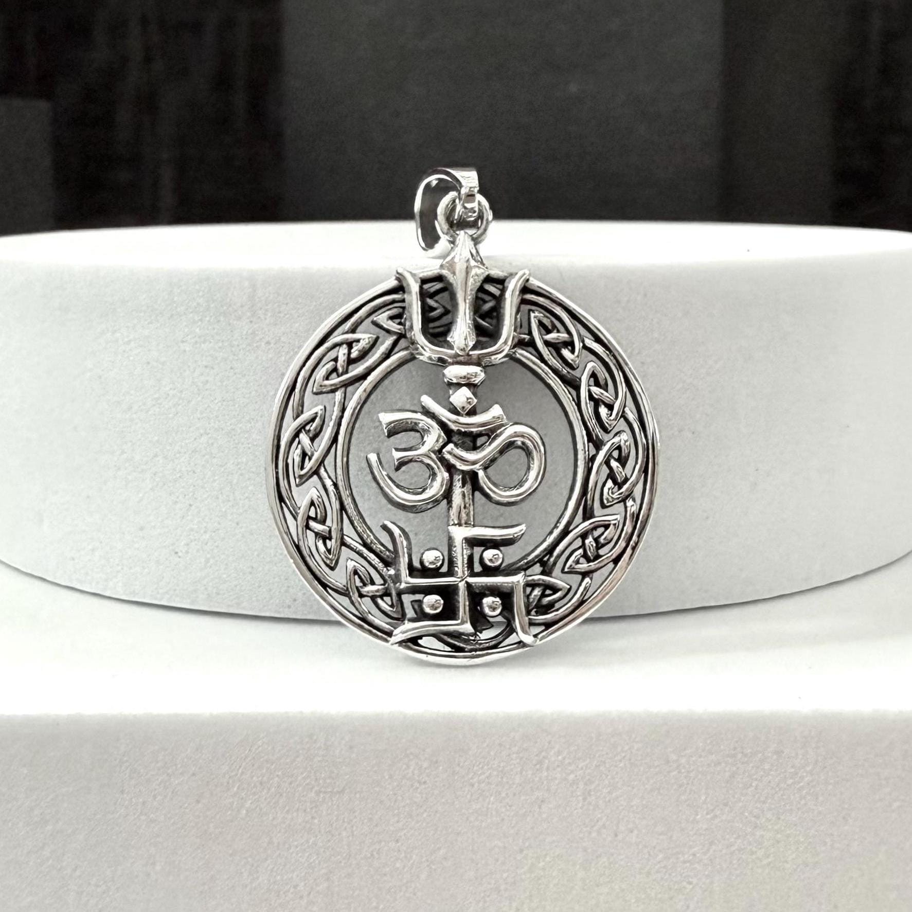 Handcrafted 925 Sterling Silver Ohm/Om Pendant Buddhism Hindi Yoga Talisman Swastika Pendant/Necklace Silver Jewelry Accessory Gift by VINTZ