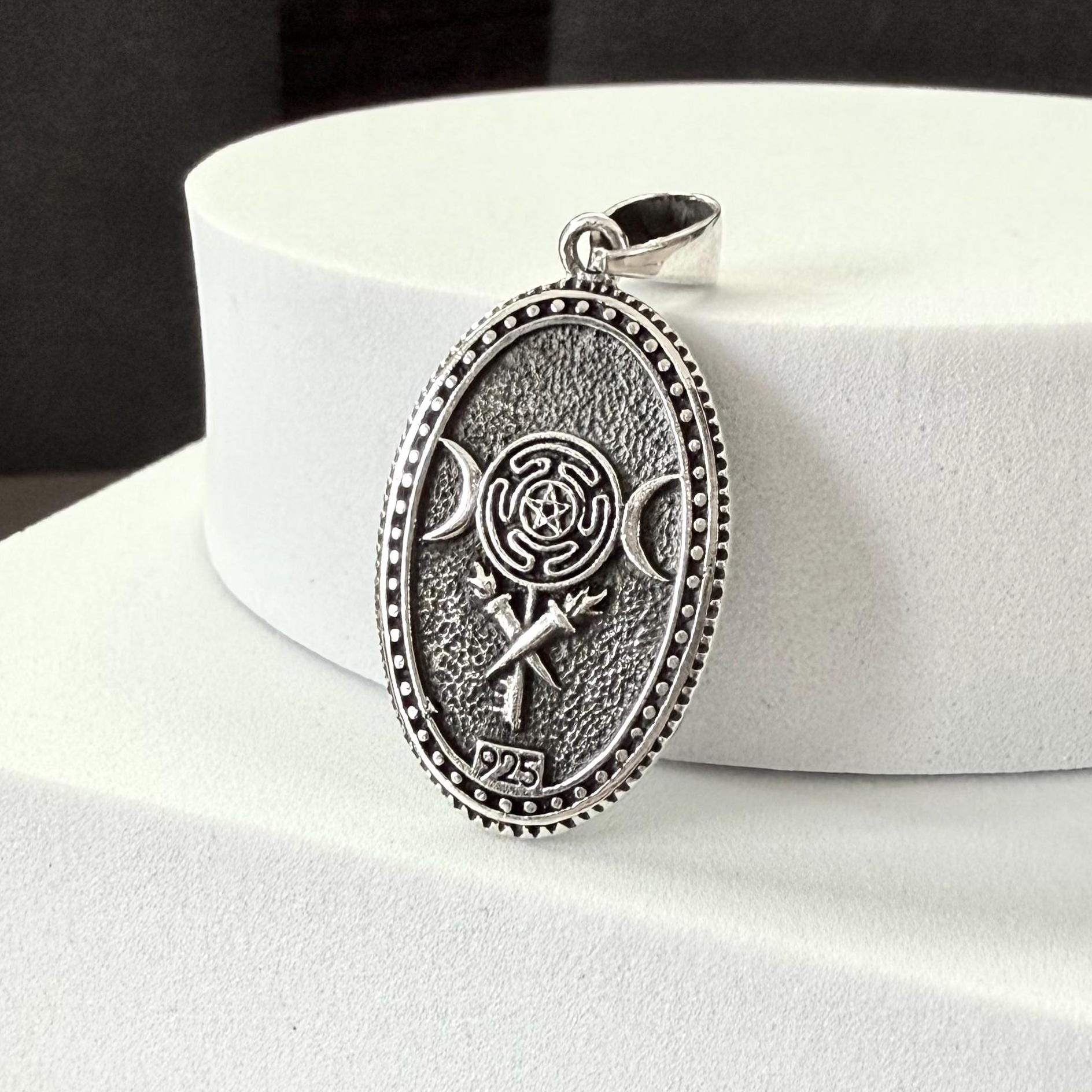 Handcrafted 925 Sterling Silver Triple Moon Goddess Pendant Luna Deities Crescent Moon Goddess Wiccan Pendant/Necklace Jewelry Gift by VINTZ