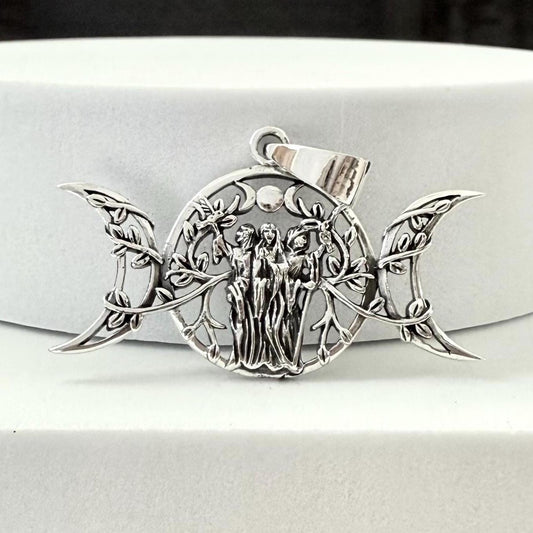 Handcrafted 925 Sterling Silver Moon Goddess Pendant Luna Deities Crescent Moon Goddess Wiccan Pendant/Necklace Silver Jewelry Gift by VINTZ