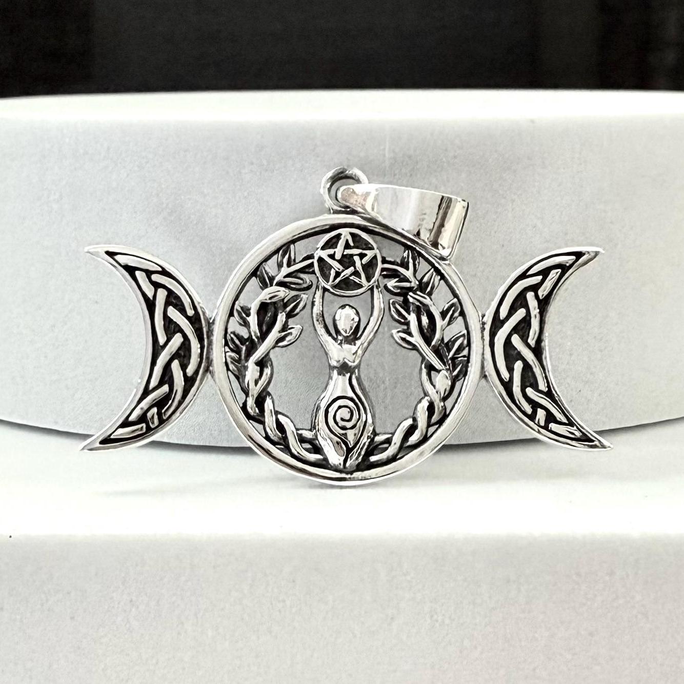 Handcrafted 925 Sterling Silver Triple Moon Goddess Pendant Luna Deities Crescent Moon Wiccan Pendant/Necklace Silver Jewelry Gift by VINTZ