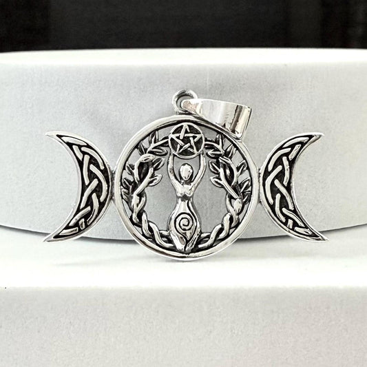 Handcrafted 925 Sterling Silver Triple Moon Goddess Pendant Luna Deities Crescent Moon Wiccan Pendant/Necklace Silver Jewelry Gift by VINTZ