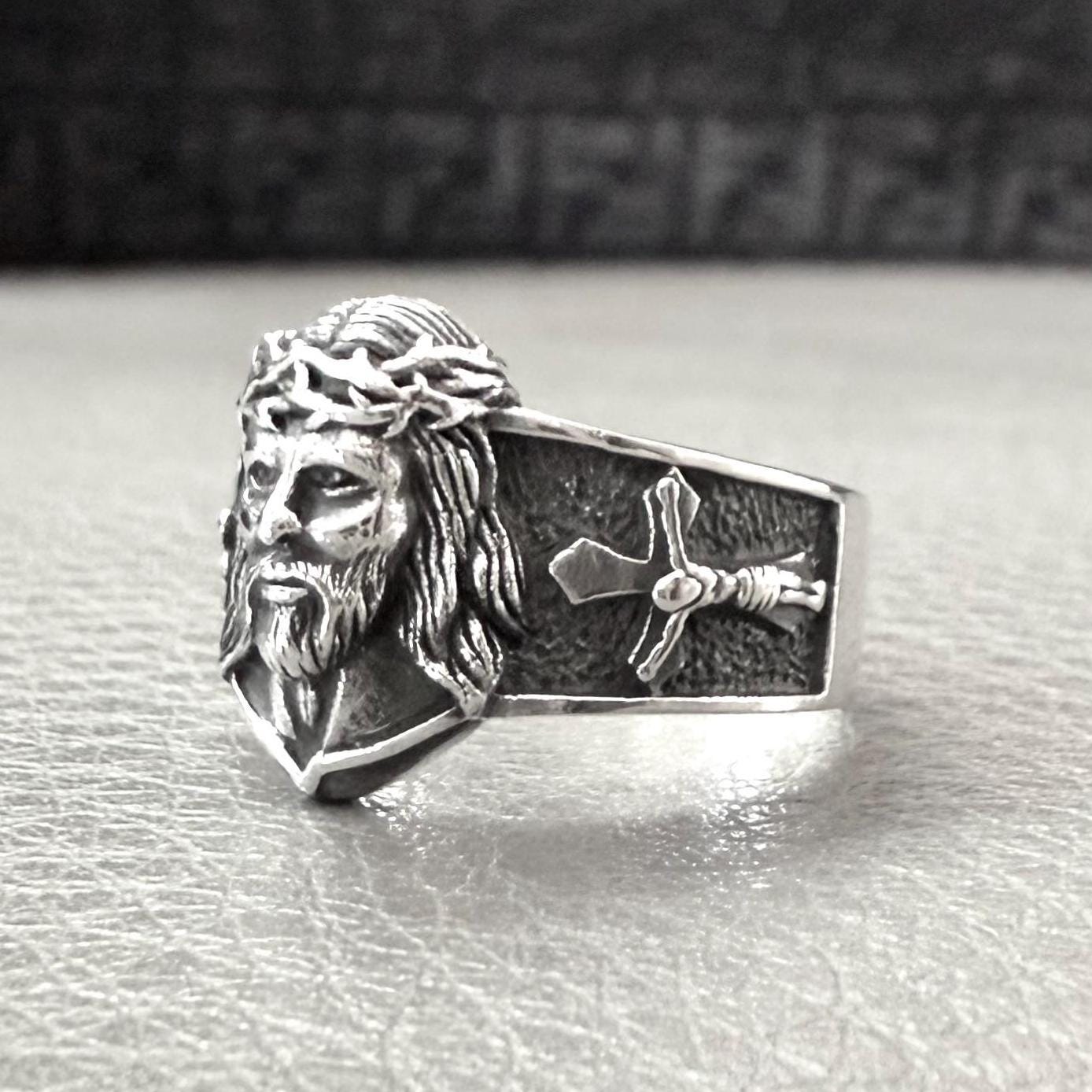 Handcrafted 925 Sterling Silver Jesus Christ Face Ring Jesus Anillo Rostro Ring Christian God Ring Silver Jewelry Accessories Gift by VINTZ