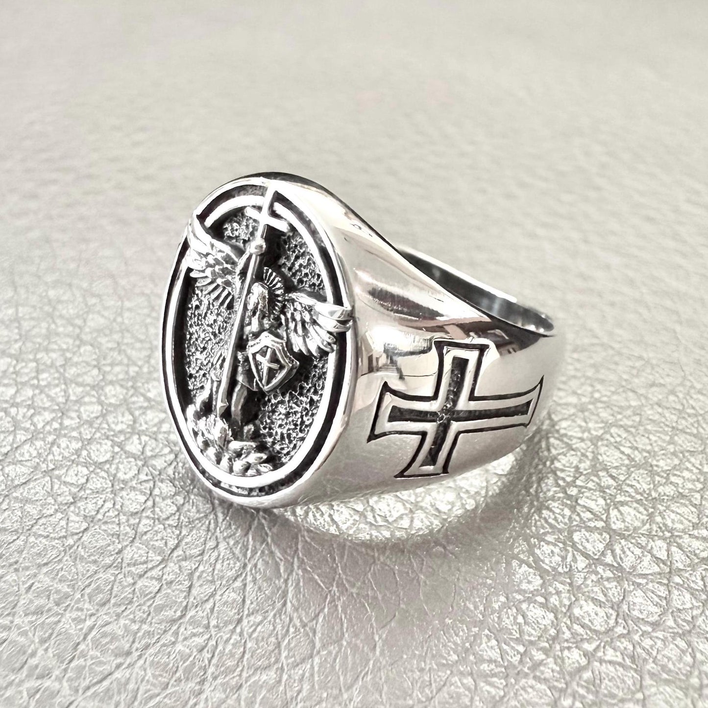 Handcrafted 925 Sterling Silver Saint Archangel Michael Ring Apostle of Jesus Christ Patron Saint Amulet Ring Silver Accessories by VINTZ