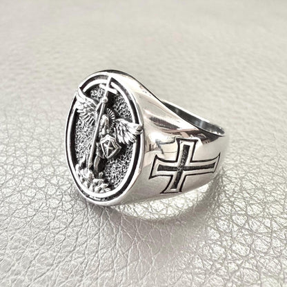 Handcrafted 925 Sterling Silver Saint Archangel Michael Ring Apostle of Jesus Christ Patron Saint Amulet Ring Silver Accessories by VINTZ