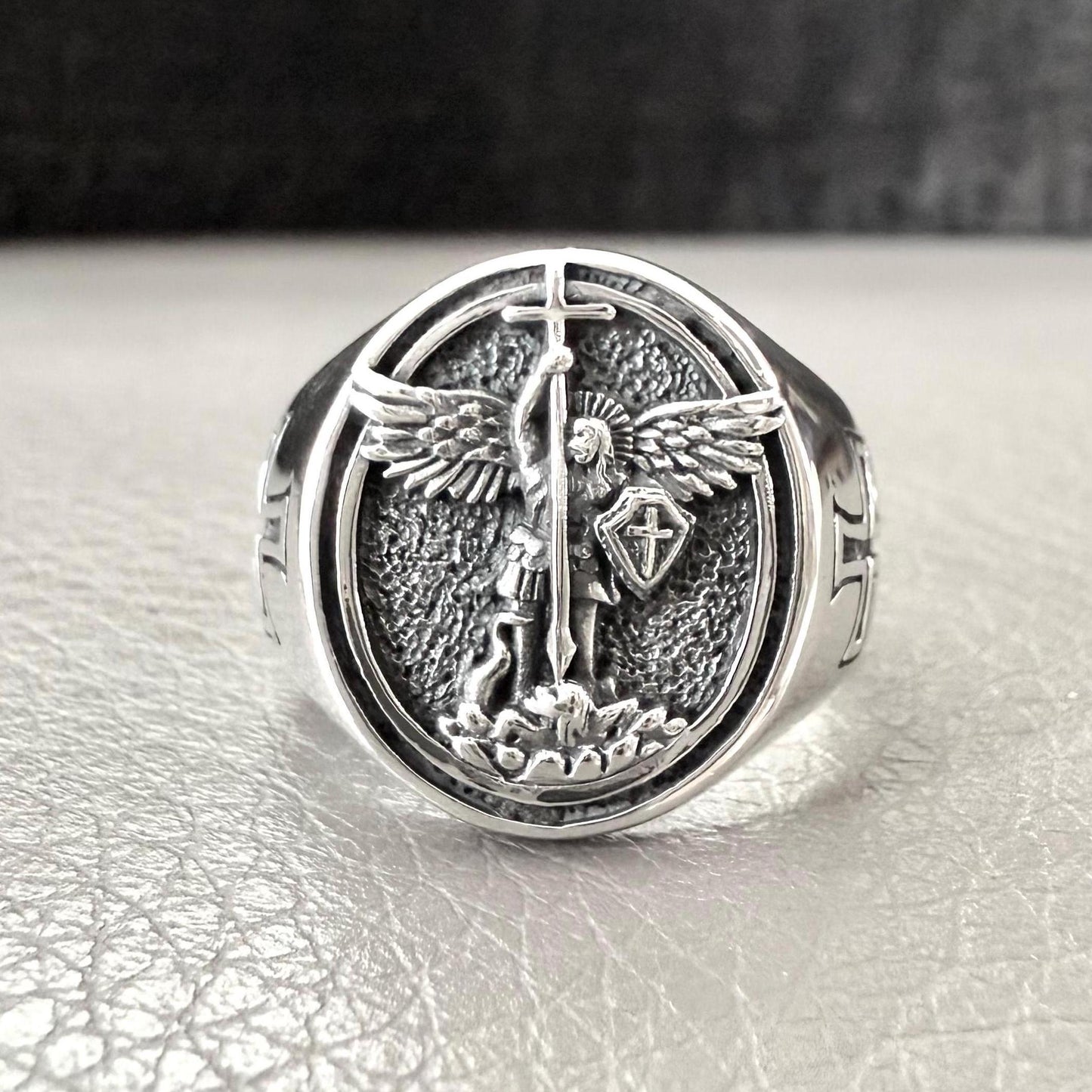 Handcrafted 925 Sterling Silver Saint Archangel Michael Ring Apostle of Jesus Christ Patron Saint Amulet Ring Silver Accessories by VINTZ