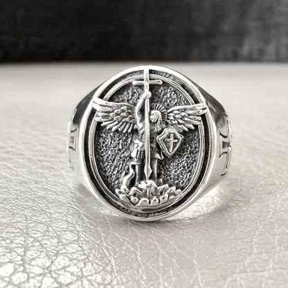 Handcrafted 925 Sterling Silver Saint Archangel Michael Ring Apostle of Jesus Christ Patron Saint Amulet Ring Silver Accessories by VINTZ