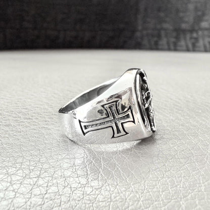 Handcrafted 925 Sterling Silver Archangel Ring Saint Michael Guardian Angel Christian Knight Amulet Ring Silver Jewelry Accessories by VINTZ
