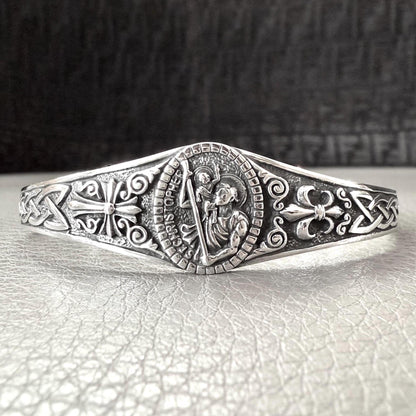 Handcrafted 925 Sterling Silver Saint Christopher Bracelet Christian Patron Saint Amulet Talisman Bracelet Silver Jewelry Gift by VINTZ