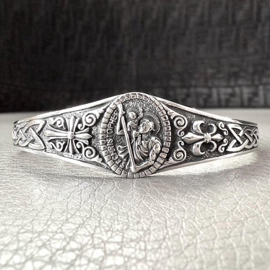 Handcrafted 925 Sterling Silver Saint Christopher Bracelet Christian Patron Saint Amulet Talisman Bracelet Silver Jewelry Gift by VINTZ
