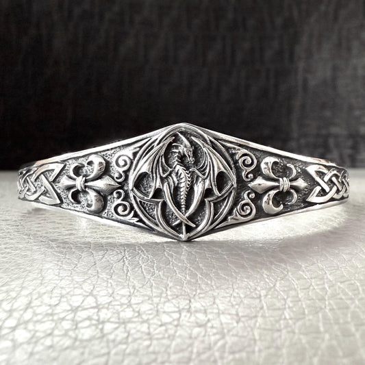 Handcrafted 925 Sterling Silver Dragon Bracelet Mythical Creature House of Dragon Wyvern Celtic Dragon Silver Jewelry Gift by VINTZ